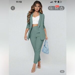 SHEIN Green Blazer Suit Jacket with pants